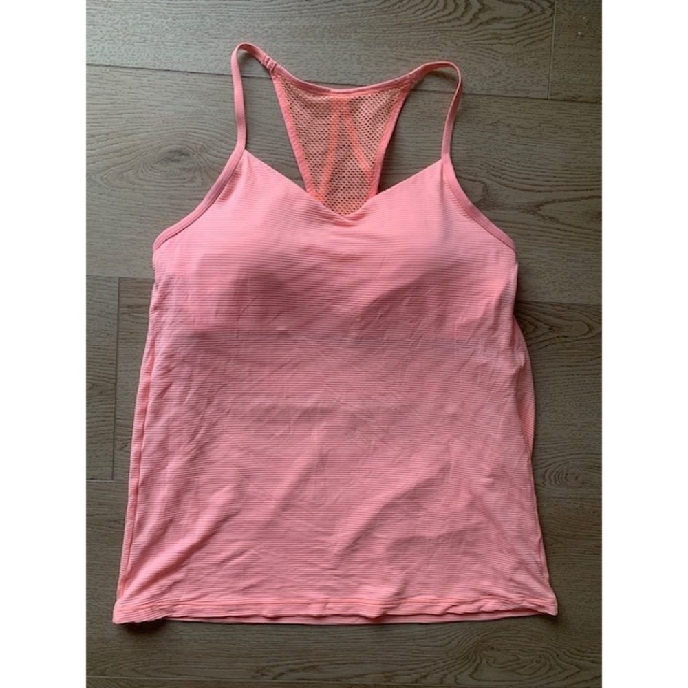 Lorna Jane Coral Pink Mesh Racerback Activewear Tank Top with Built-in Shelf Bra